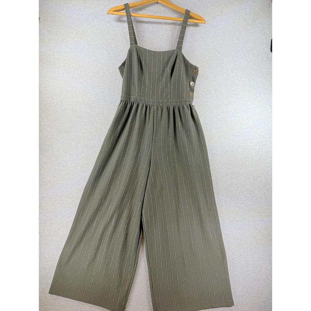 My Michelle Women’s Large Olive Green Striped Wide Leg Jumpsuit 3659